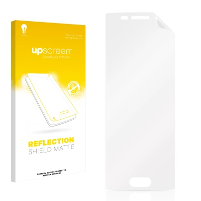 Front side of a product packaging with the brand logo upscreen. Next to it is the corresponding screen protector.