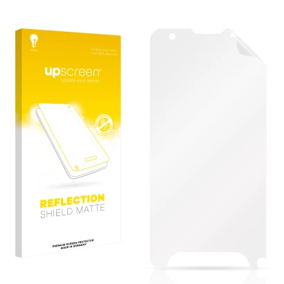 Front side of a product packaging with the brand logo upscreen. Next to it is the corresponding screen protector.