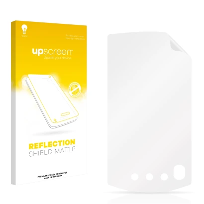Front side of a product packaging with the brand logo upscreen. Next to it is the corresponding screen protector.
