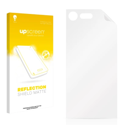 Front side of a product packaging with the brand logo upscreen. Next to it is the corresponding screen protector.