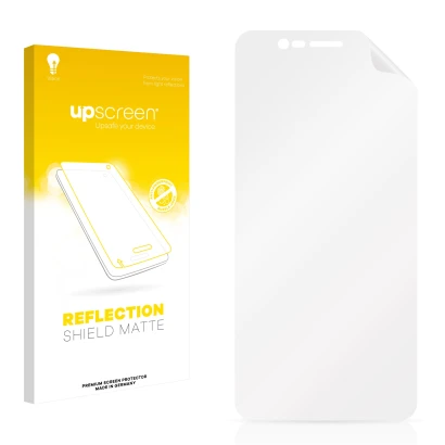 Front side of a product packaging with the brand logo upscreen. Next to it is the corresponding screen protector.