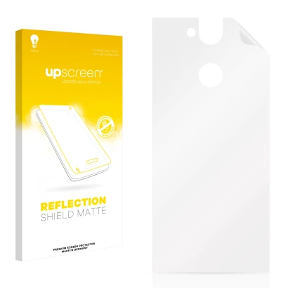 Front side of a product packaging with the brand logo upscreen. Next to it is the corresponding screen protector.