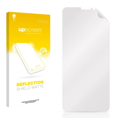 Front side of a product packaging with the brand logo upscreen. Next to it is the corresponding screen protector.