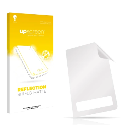 Front side of a product packaging with the brand logo upscreen. Next to it is the corresponding screen protector.