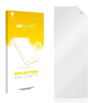 Front side of a product packaging with the brand logo upscreen. Next to it is the corresponding screen protector.