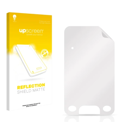 Front side of a product packaging with the brand logo upscreen. Next to it is the corresponding screen protector.