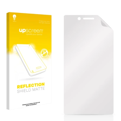 Front side of a product packaging with the brand logo upscreen. Next to it is the corresponding screen protector.