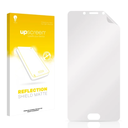 Front side of a product packaging with the brand logo upscreen. Next to it is the corresponding screen protector.