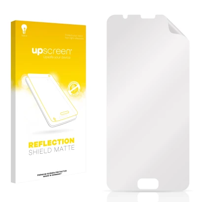 Front side of a product packaging with the brand logo upscreen. Next to it is the corresponding screen protector.