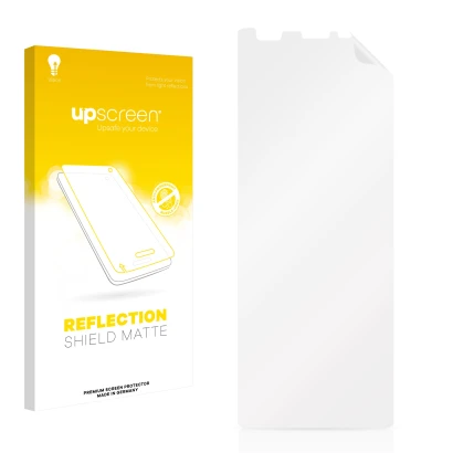 Front side of a product packaging with the brand logo upscreen. Next to it is the corresponding screen protector.