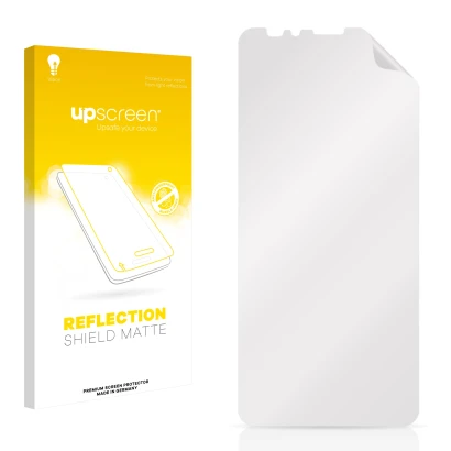 Front side of a product packaging with the brand logo upscreen. Next to it is the corresponding screen protector.