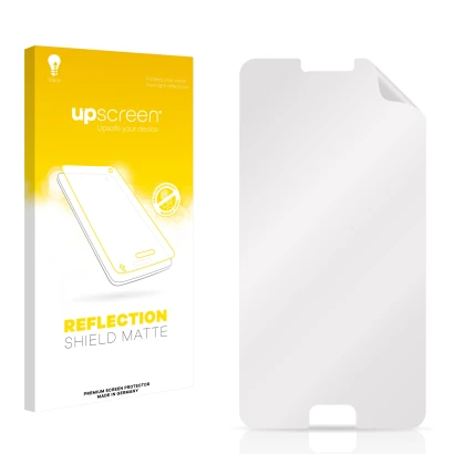 Front side of a product packaging with the brand logo upscreen. Next to it is the corresponding screen protector.
