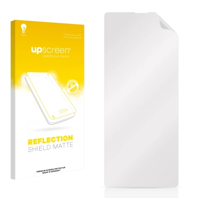 Front side of a product packaging with the brand logo upscreen. Next to it is the corresponding screen protector.