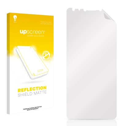 Front side of a product packaging with the brand logo upscreen. Next to it is the corresponding screen protector.