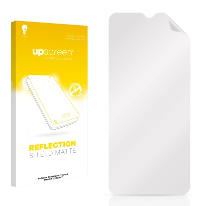 Front side of a product packaging with the brand logo upscreen. Next to it is the corresponding screen protector.