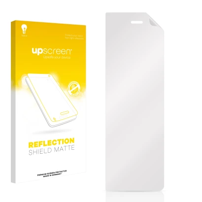 Front side of a product packaging with the brand logo upscreen. Next to it is the corresponding screen protector.