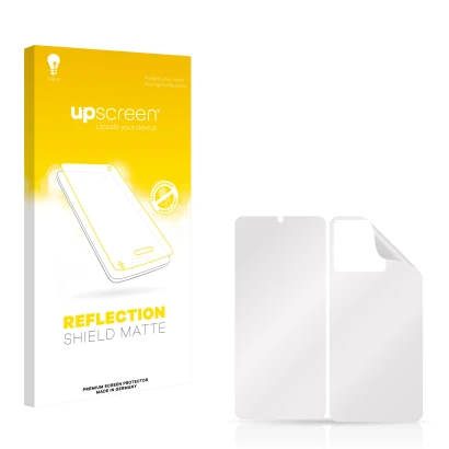 Front side of a product packaging with the brand logo upscreen. Next to it is the corresponding screen protector.