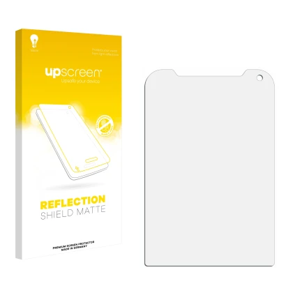 Front side of a product packaging with the brand logo upscreen. Next to it is the corresponding screen protector.