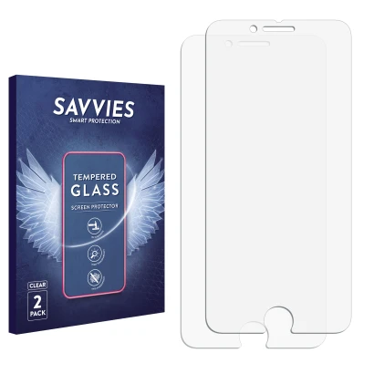 Front side of a product packaging with the brand logo Savvies. Next to it is the corresponding screen protector.