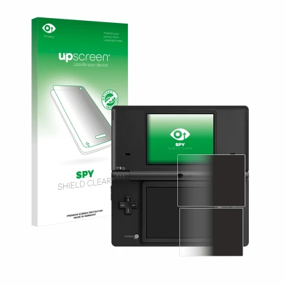 Front side of a product packaging with the brand logo upscreen. Next to it is the device Nintendo DSi shown with the correspon