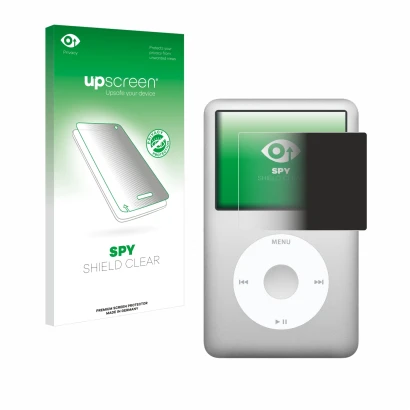 Front side of a product packaging with the brand logo upscreen. Next to it is the device Apple iPod classic 160 GB (7th Gen.) 