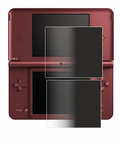 Image of the device Nintendo DSi XL with a wide variety of screen protectors.