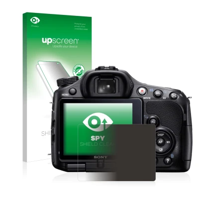Front side of a product packaging with the brand logo upscreen. Next to it is the device Sony Alpha 65V (SLT-A65V) shown with
