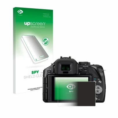 Front side of a product packaging with the brand logo upscreen. Next to it is the device Panasonic Lumix DMC-G5 shown with the