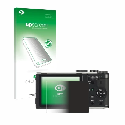Front side of a product packaging with the brand logo upscreen. Next to it is the device Pentax MX-1 shown with the correspond