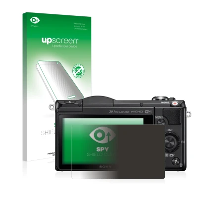 Front side of a product packaging with the brand logo upscreen. Next to it is the device Sony Alpha 5000 (DSLR-A5000) shown wi