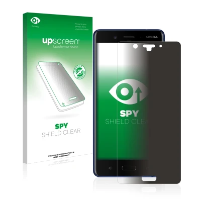 Front side of a product packaging with the brand logo upscreen. Next to it is the device Nokia 8 shown with the corresponding 