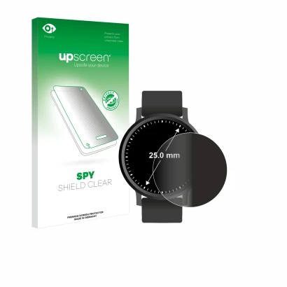 Front side of a product packaging with the brand logo upscreen. Next to it is the device Circular Displays (ø: 25 mm) shown wi