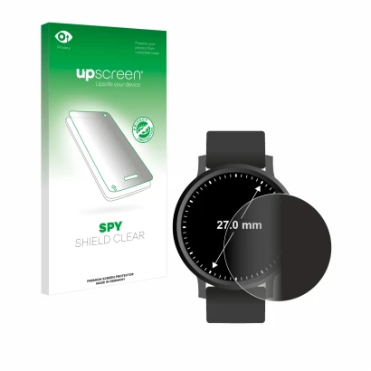Front side of a product packaging with the brand logo upscreen. Next to it is the device Circular Displays (ø: 27 mm) shown wi