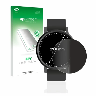 Front side of a product packaging with the brand logo upscreen. Next to it is the device Circular Displays (ø: 29 mm) shown wi