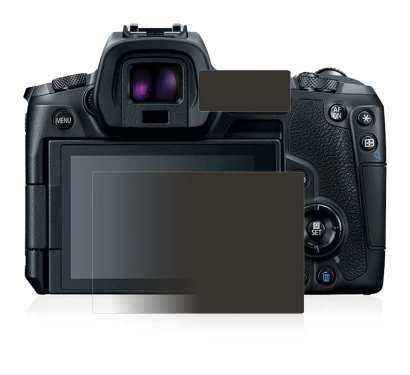 Image of the device Canon EOS R with a wide variety of screen protectors.