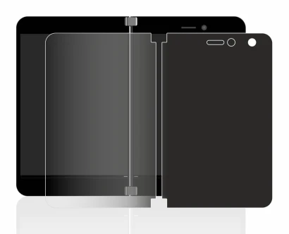 Image of the device Microsoft Surface Duo with a wide variety of screen protectors.