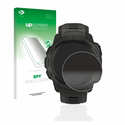 Front side of a product packaging with the brand logo upscreen. Next to it is the device Garmin Instinct Solar shown with the