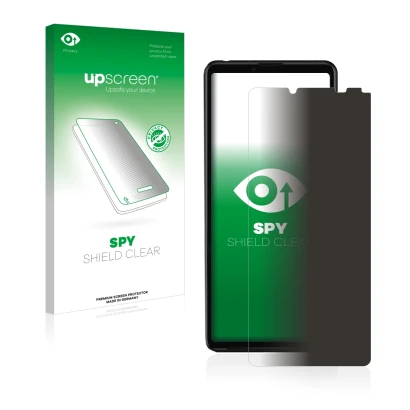 Front side of a product packaging with the brand logo upscreen. Next to it is the device Sony Xperia 10 III shown with the cor