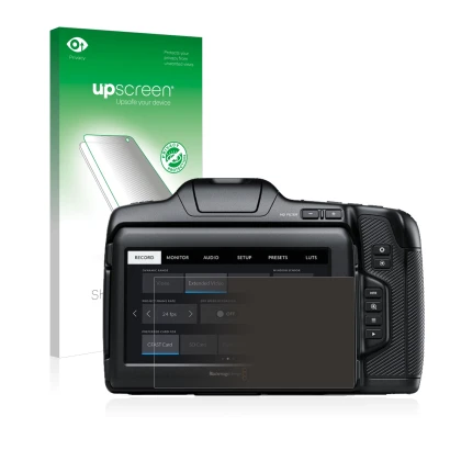 Front side of a product packaging with the brand logo upscreen. Next to it is the device Blackmagic Pocket Cinema Camera 6K Pr