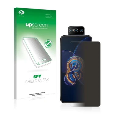 Front side of a product packaging with the brand logo upscreen. Next to it is the device ASUS ZenFone 8 Flip shown with the co
