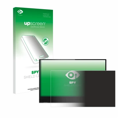 Front side of a product packaging with the brand logo upscreen. Next to it is the device Lenovo ThinkVision M14t shown with th