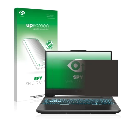 Front side of a product packaging with the brand logo upscreen. Next to it is the device ASUS TUF Gaming A15 shown with the co