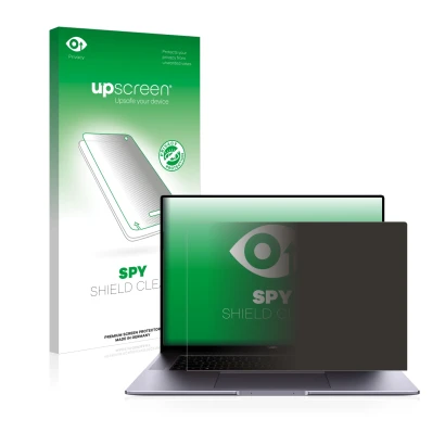 Front side of a product packaging with the brand logo upscreen. Next to it is the device Huawei MateBook 16 shown with the cor