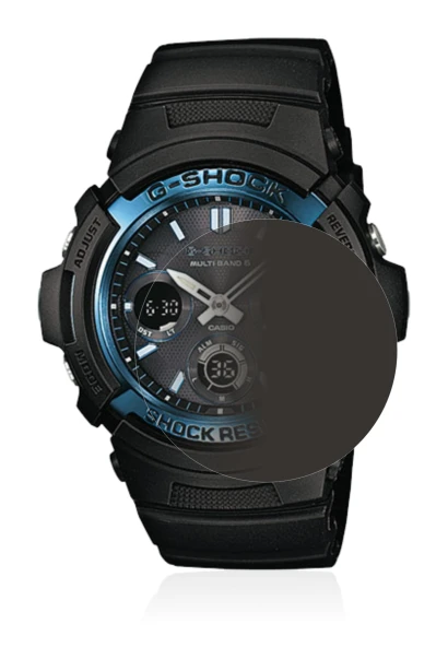 Image of the device Casio AWG M100 with a wide variety of screen protectors.