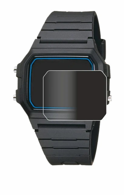 Image of the device Casio F-105W-1AWYEF with a wide variety of screen protectors.