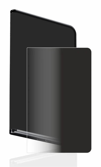 Image of the device Ledger Stax crypto wallet with a wide variety of screen protectors.