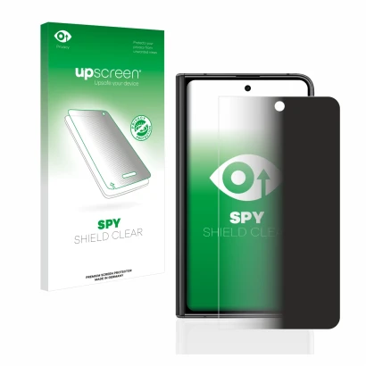 Front side of a product packaging with the brand logo upscreen. Next to it is the device Google Pixel Fold (Outer display) sho