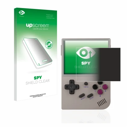 Front side of a product packaging with the brand logo upscreen. Next to it is the device Anbernic RG35XX shown with the corres