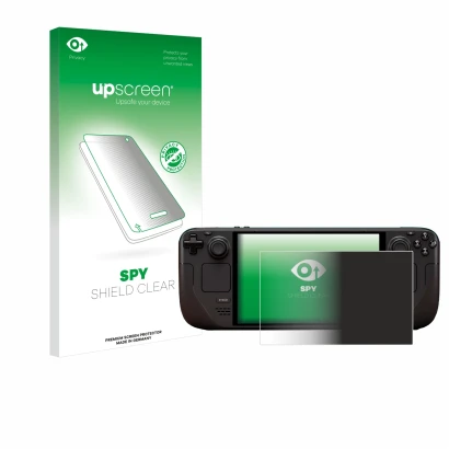 Front side of a product packaging with the brand logo upscreen. Next to it is the device Valve Steam Deck OLED shown with the 