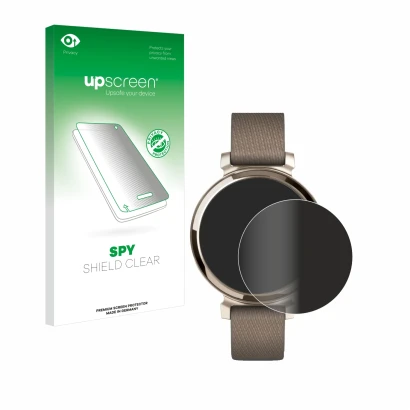 Front side of a product packaging with the brand logo upscreen. Next to it is the device Garmin Lily 2 shown with the correspo